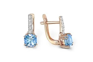 Серьги из красного золота с 2 топазами swiss и 10 фианитами