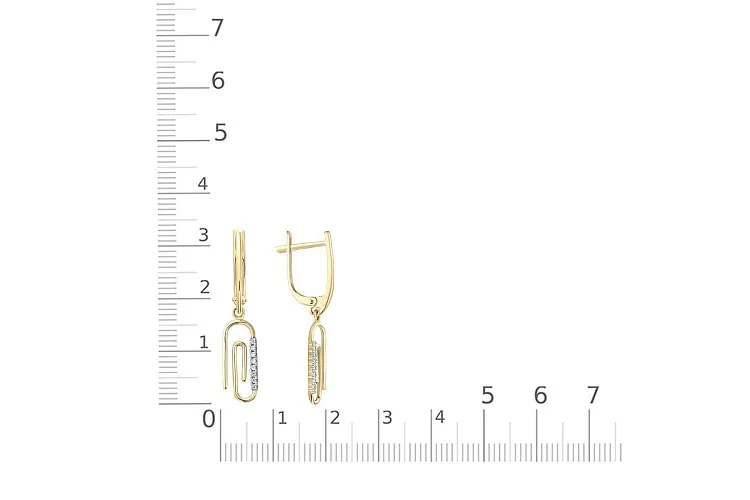 Серьги Скрепки из жёлтого золота с 16 фианитами
