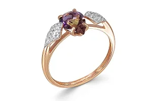 Кольцо из красного золота с аметрином и 22 фианитами