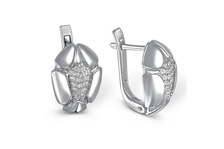 Серьги Цветы из белого золота с 34 фианитами