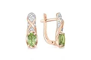 Серьги из красного золота с 2 хризолитами и 14 фианитами