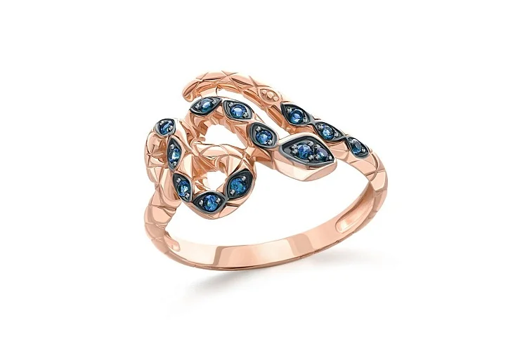Кольцо Змея из красного золота с 13 сапфирами