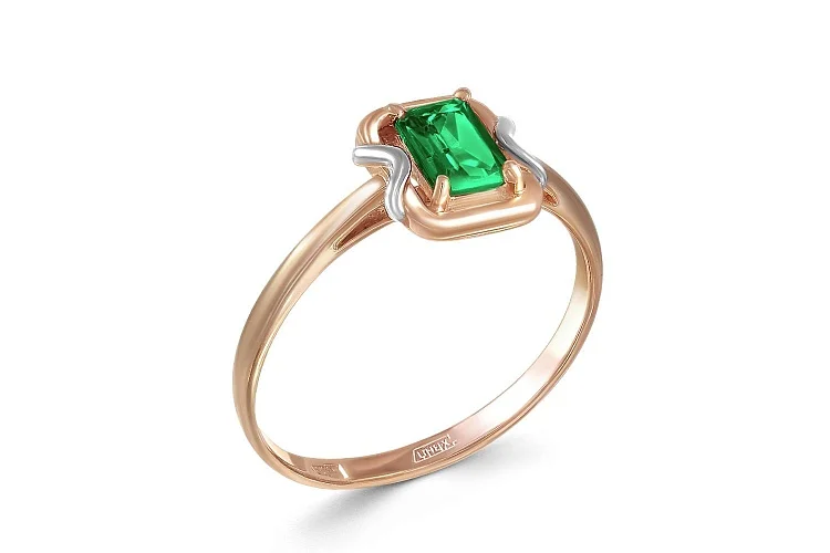 Кольцо из красного золота с изумрудом