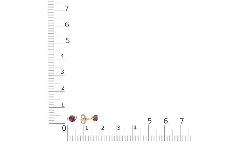 Серьги-пусеты из красного золота с 2 родолитами