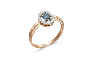 Кольцо из красного золота с топазом лондон и 16 фианитами