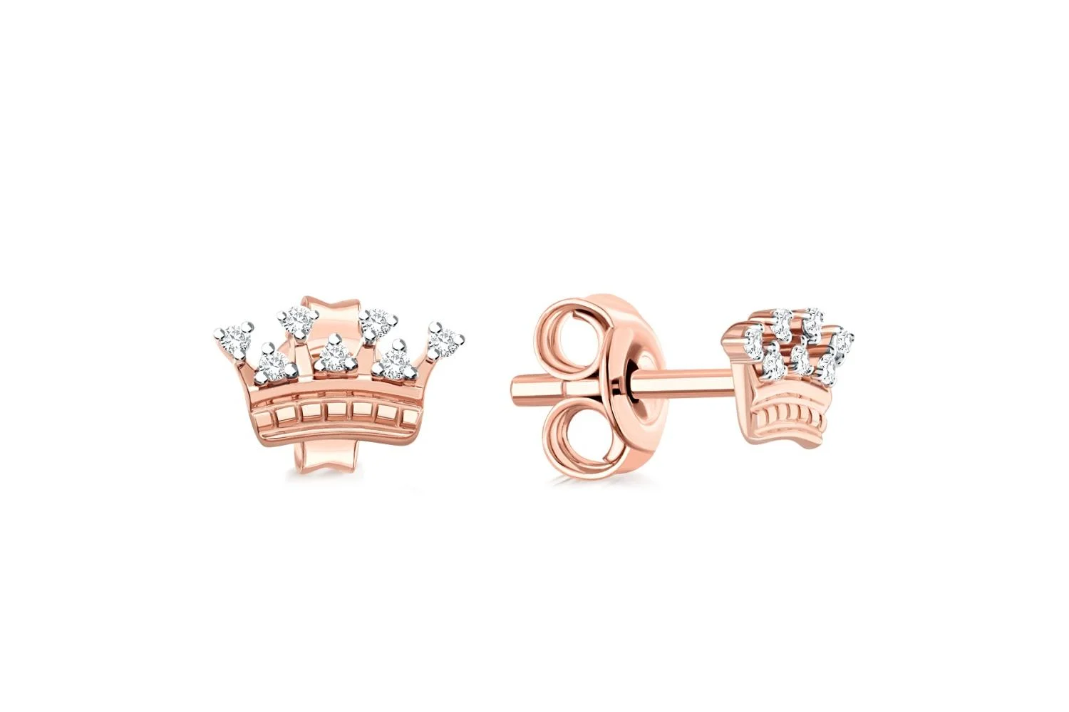Серьги-пусеты Короны из красного золота с 14 фианитами