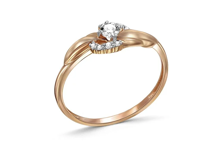 Кольцо из красного золота с 9 фианитами