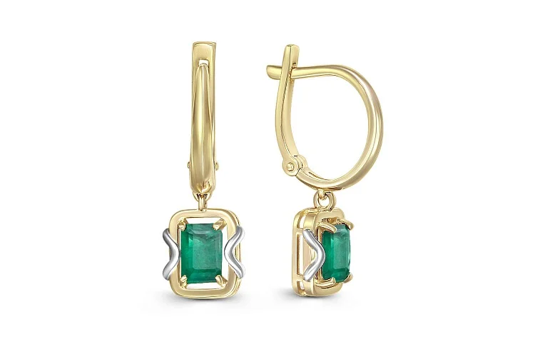 Серьги из жёлтого золота с 2 изумрудами