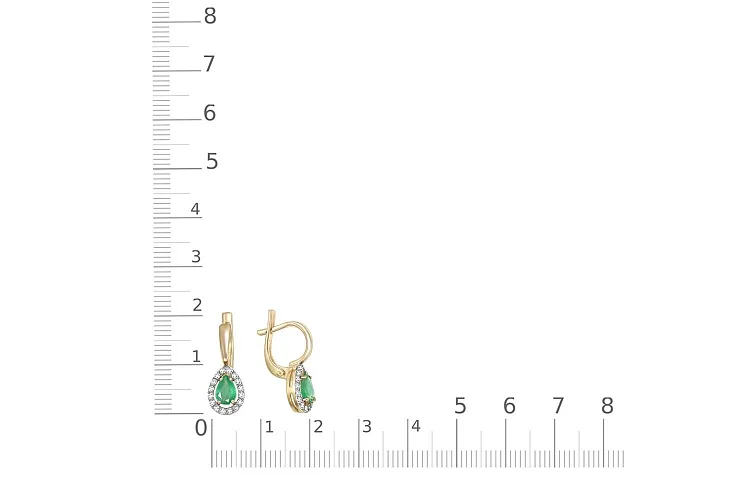 Серьги из жёлтого золота с 2 изумрудами и 32 бриллиантами