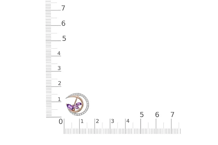 Брошь из красного золота с 3 аметистами и 21 фианитами