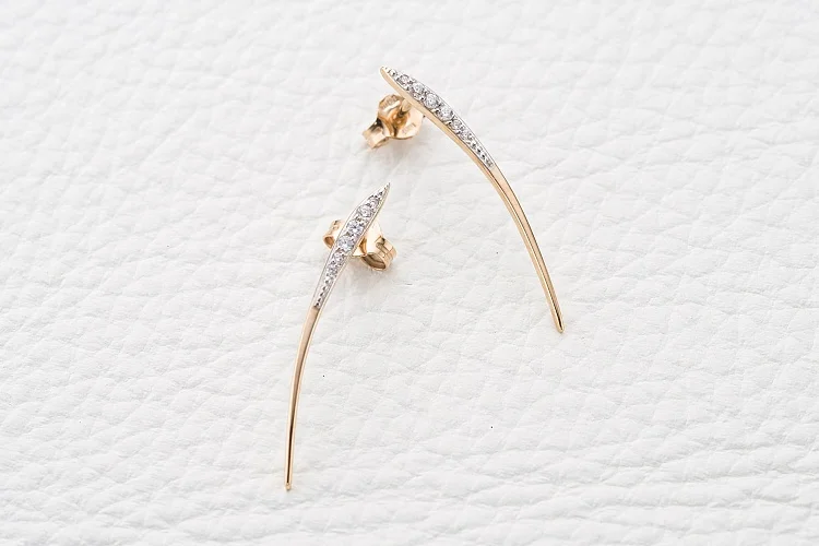 Серьги-пусеты Дорожки из красного золота с 12 фианитами