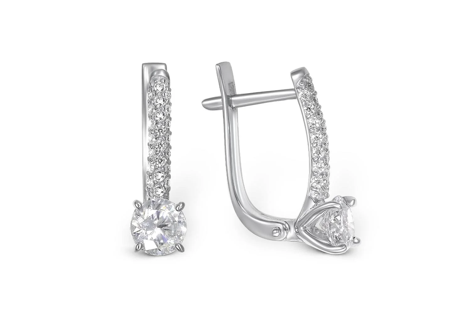 Серьги из белого золота с 46 фианитами