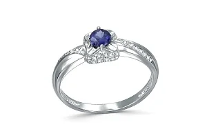 Кольцо из белого золота с корундом и 46 бриллиантами