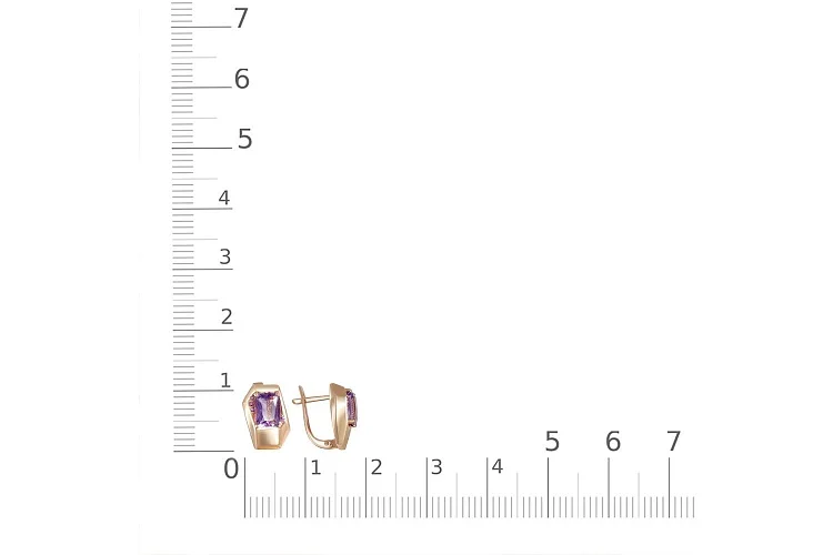 Серьги из красного золота с 2 аметистами и 8 фианитами