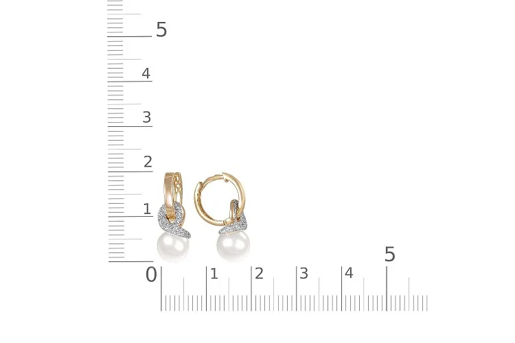 Серьги-трансформеры из жёлтого золота с 2 жемчужинами и 86 фианитами