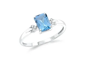 Кольцо из белого золота с топазом swiss и 6 бриллиантами