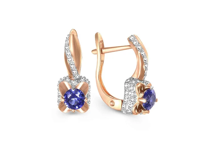 Серьги из красного золота с 2 сапфирами и 86 бриллиантами