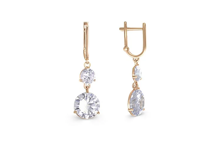 Серьги из красного золота с 4 фианитами