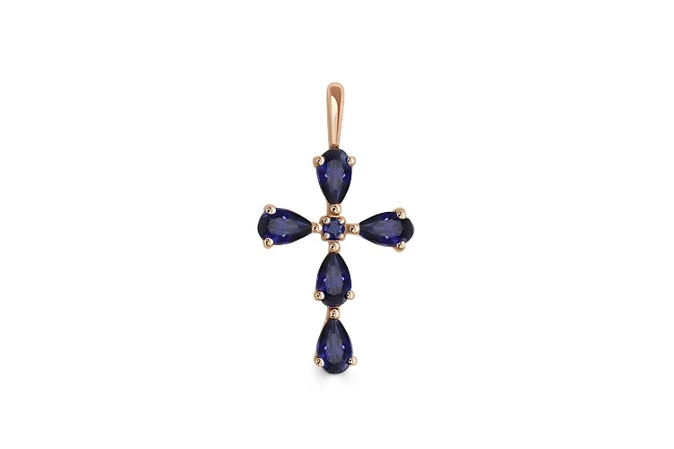 Крест из красного золота с 6 сапфирами