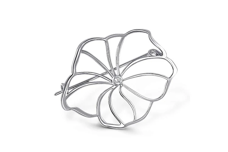 Брошь Цветок из белого золота с фианитом