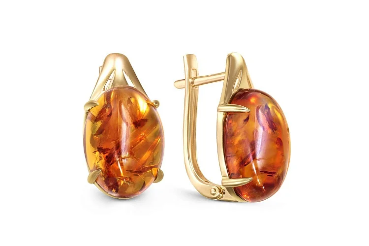Серьги из жёлтого золота с янтарём