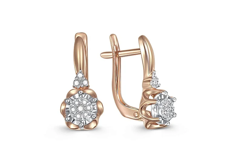 Серьги Цветы из красного золота с 20 бриллиантами