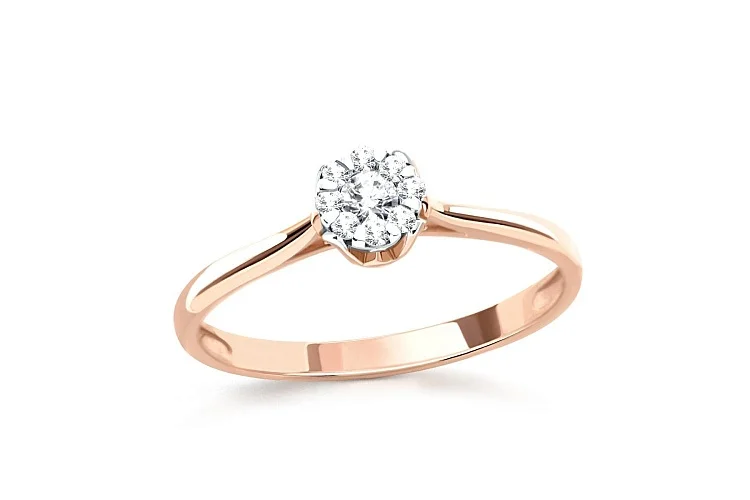 Кольцо Малинка из красного золота с 9 бриллиантами