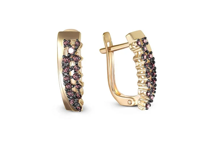 Серьги из жёлтого золота с 12 бриллиантами и 18 фианитами