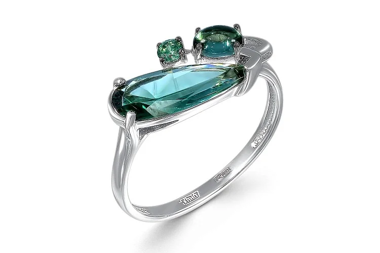 Кольцо из белого золота с 2 ситаллами и фианитом