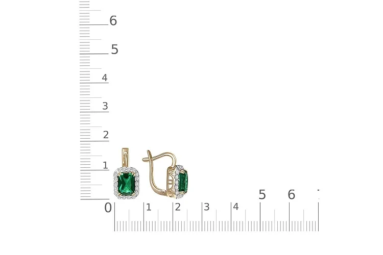 Серьги из жёлтого золота с 2 изумрудами и 36 фианитами