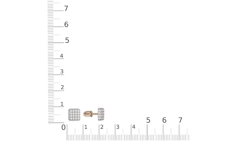 Серьги-пусеты Квадраты из красного золота с 64 фианитами