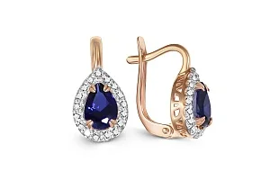 Серьги из красного золота с 2 корундами и 34 бриллиантами