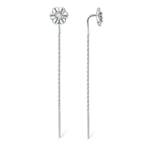 Серьги-продёвки из белого золота с 2 бриллиантами