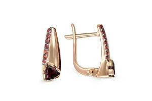 Серьги из красного золота с 2 гранатами и 14 фианитами