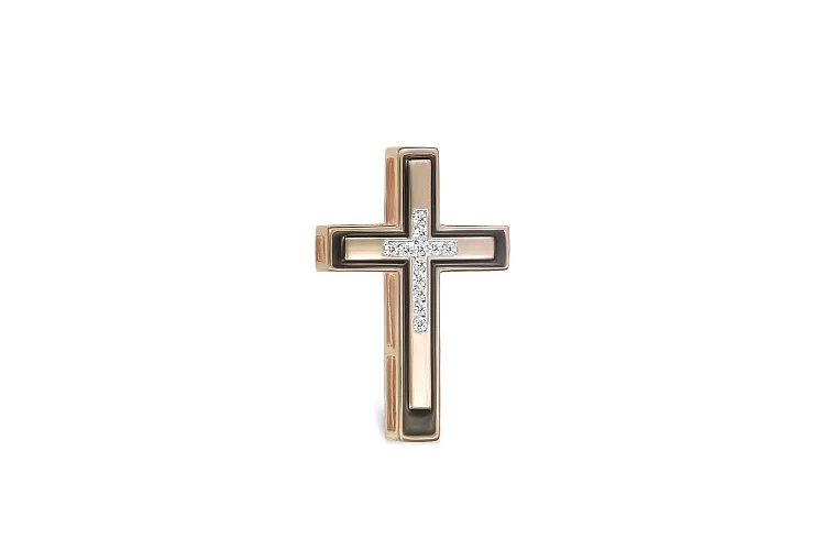 Крест из красного золота с 12 фианитами