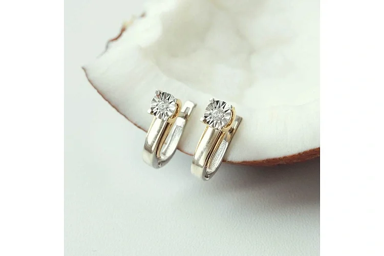 Серьги из белого золота с 2 бриллиантами