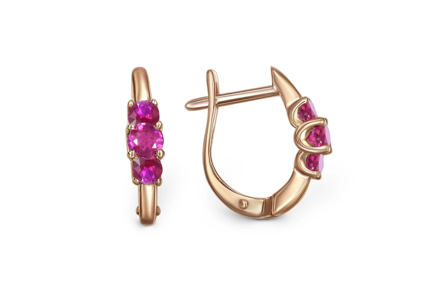 Серьги из красного золота с 6 корундами