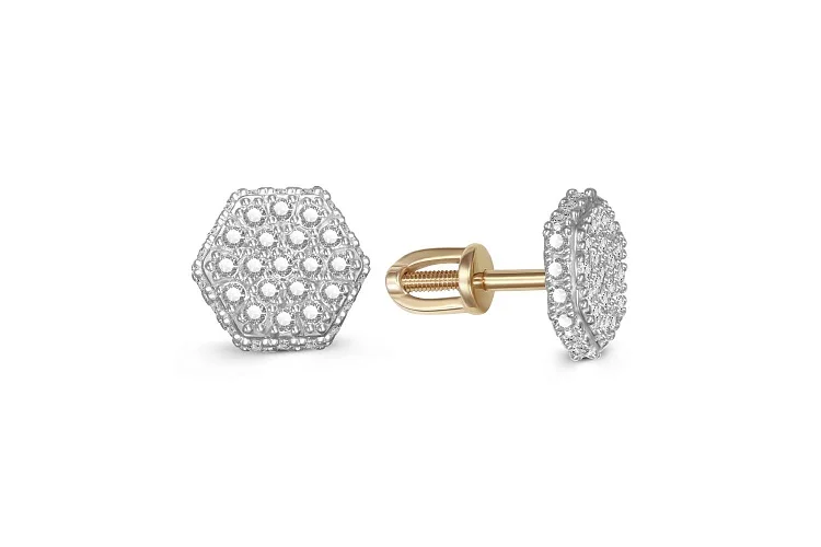 Серьги-пусеты из жёлтого золота с 74 фианитами