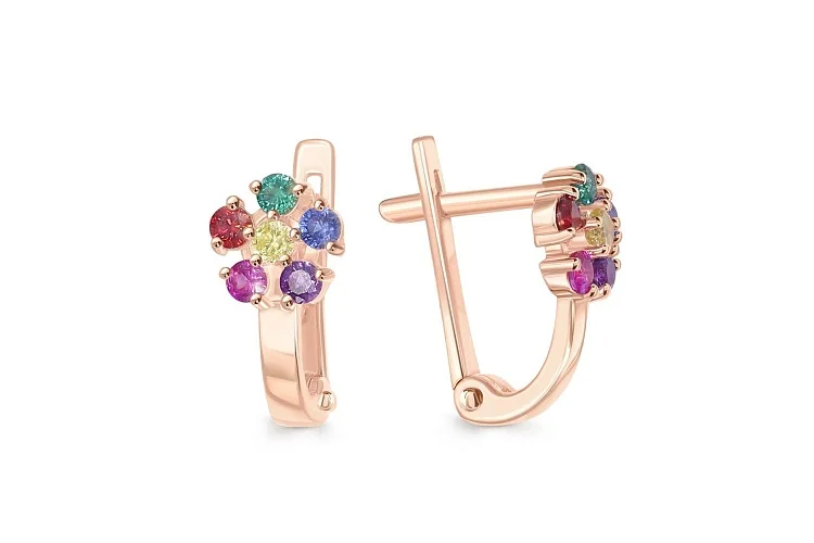 Серьги Цветы из красного золота с 12 фианитами