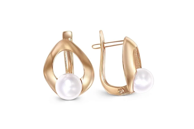 Серьги из красного золота с 2 жемчужинами