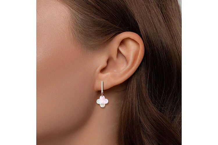 Серьги Клевер из красного золота с перламутром