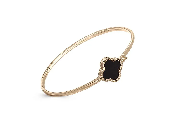 Браслет Клевер из жёлтого золота с ониксом