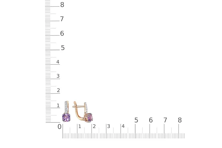 Серьги из красного золота с 2 аметистами и 10 фианитами
