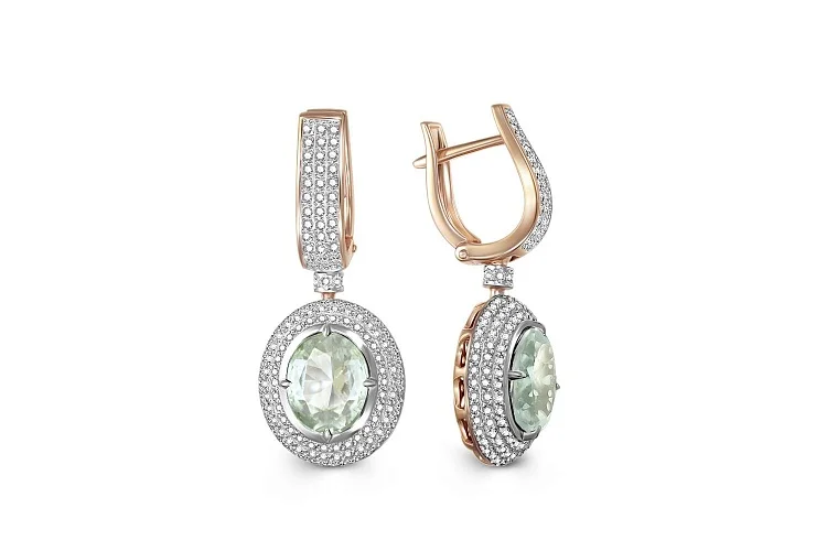 Серьги из красного золота с 2 аметистами и 290 фианитами