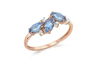 Кольцо из красного золота с 3 топазами swiss и 4 фианитами