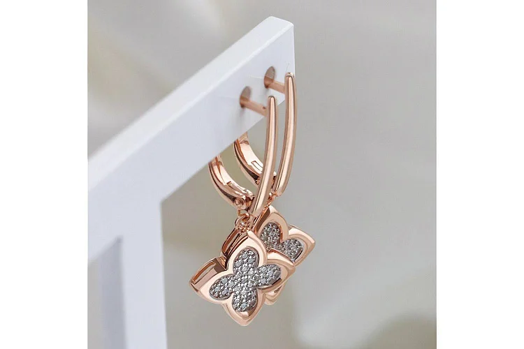Серьги Клевер из красного золота с 42 бриллиантами