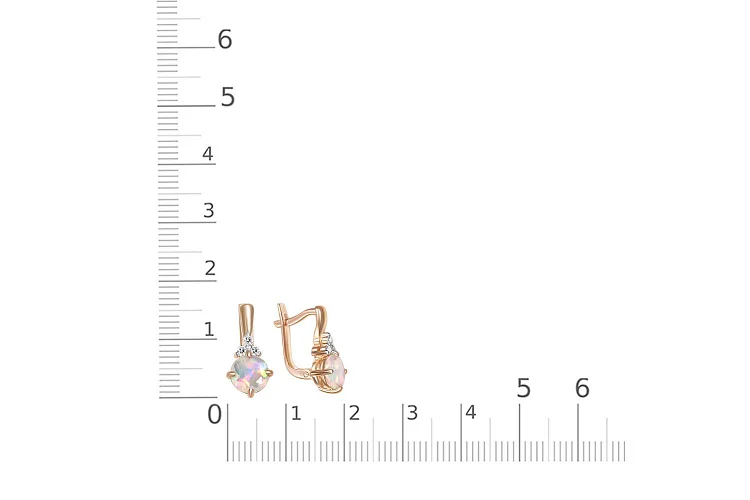Серьги из красного золота с 2 опалами и 6 фианитами