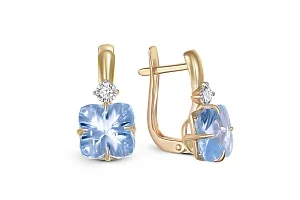 Серьги из жёлтого золота с 2 топазами sky и 2 фианитами