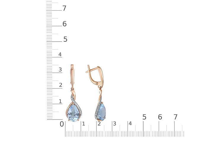 Серьги из красного золота с 2 топазами sky и 24 фианитами