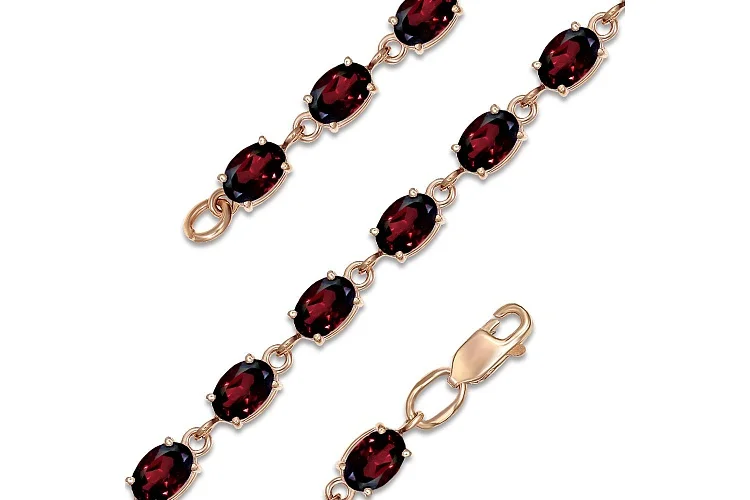 Браслет Дорожка из красного золота с 17 гранатами
